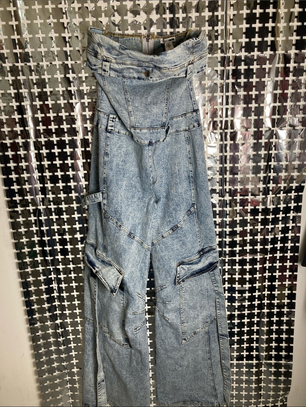 Fashion Nova Light Blue Washed Denim Jumpsuit Romper